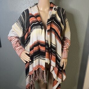 Orange Black And Cream Open Front Cardigan Poncho Sweater XL Blush Pink